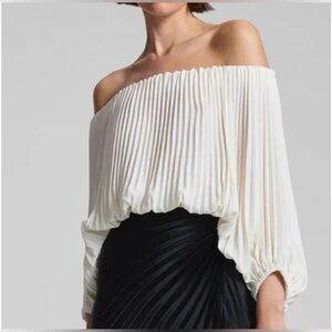 A.L.C. Sienna Satin Pleated Off Shoulder Top